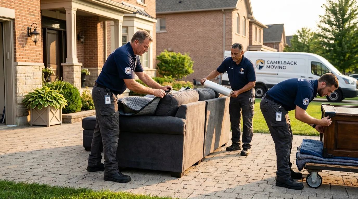 Large estate moving crew wrapping furniture in Winchester, CA