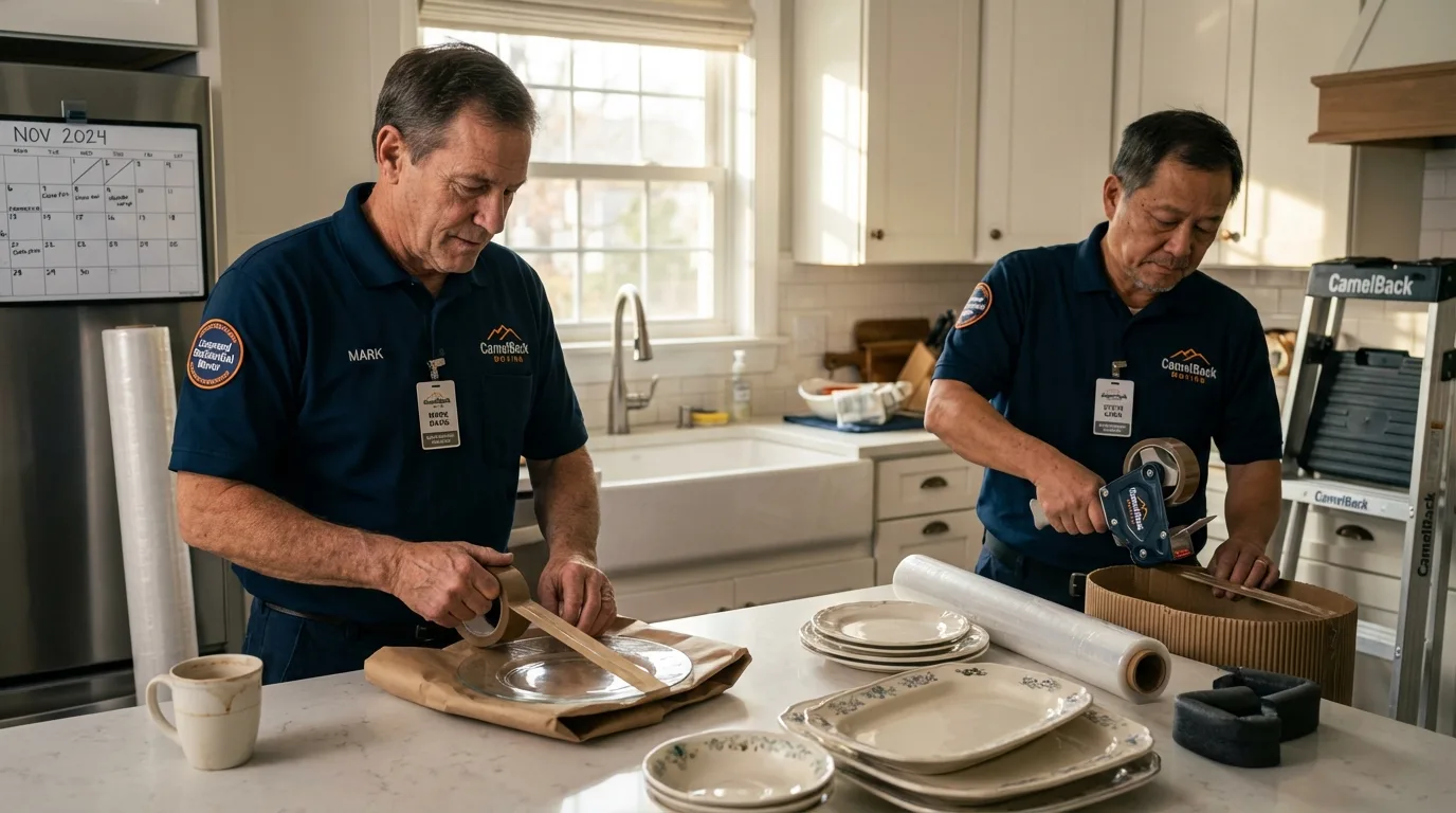 Professional crew packing kitchen dishware in Winchester, CA